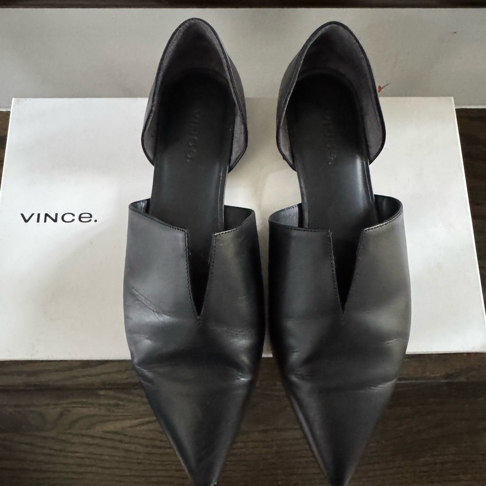 Vince black leather flats,size 7. Perfect classic shoe that goes with anything.